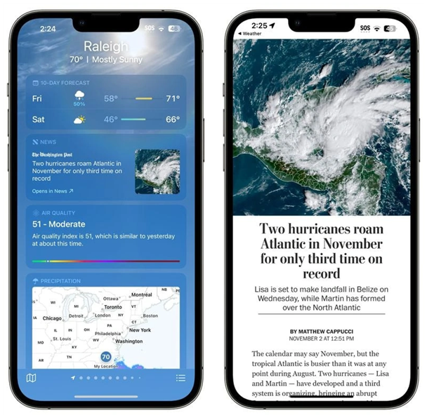 旌德苹果14维修分享iPhone 14手机如何看天气时顺带看新闻 